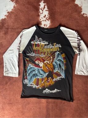 Vintage Led Zeppelin Raglan Band T Shirt Burnout Baseball Tee